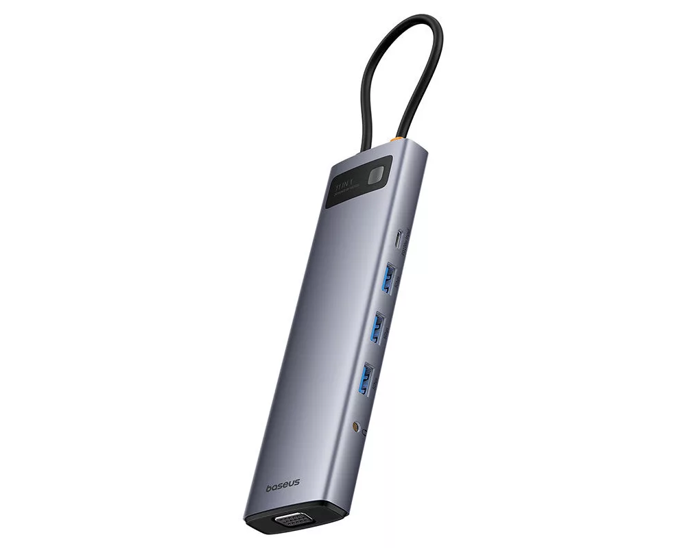 USB хъб Baseus 11 в 1 StarJoy Metal Glam Series Type-C към HDMI +VGA + 3 x USB 3.0 + USB 2.0+USB-C PD + RJ45 + SD/TF +3,5мм B00030709811-00 - тъмносив 2