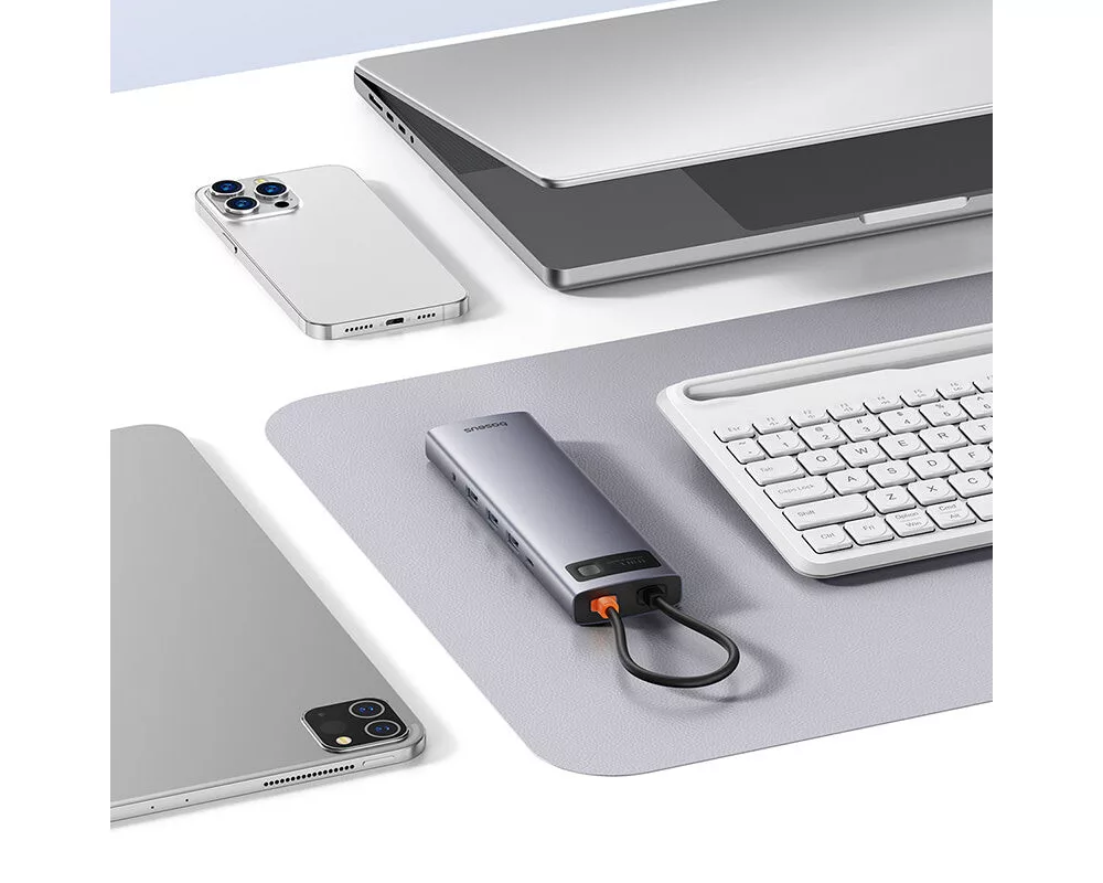 USB хъб Baseus 11 в 1 StarJoy Metal Glam Series Type-C към HDMI +VGA + 3 x USB 3.0 + USB 2.0+USB-C PD + RJ45 + SD/TF +3,5мм B00030709811-00 - тъмносив 5