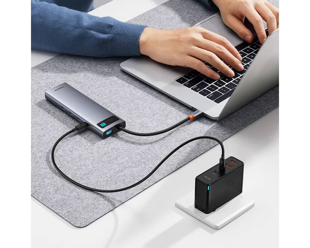USB хъб Baseus 11 в 1 StarJoy Metal Glam Series Type-C към HDMI +VGA + 3 x USB 3.0 + USB 2.0+USB-C PD + RJ45 + SD/TF +3,5мм B00030709811-00 - тъмносив 7
