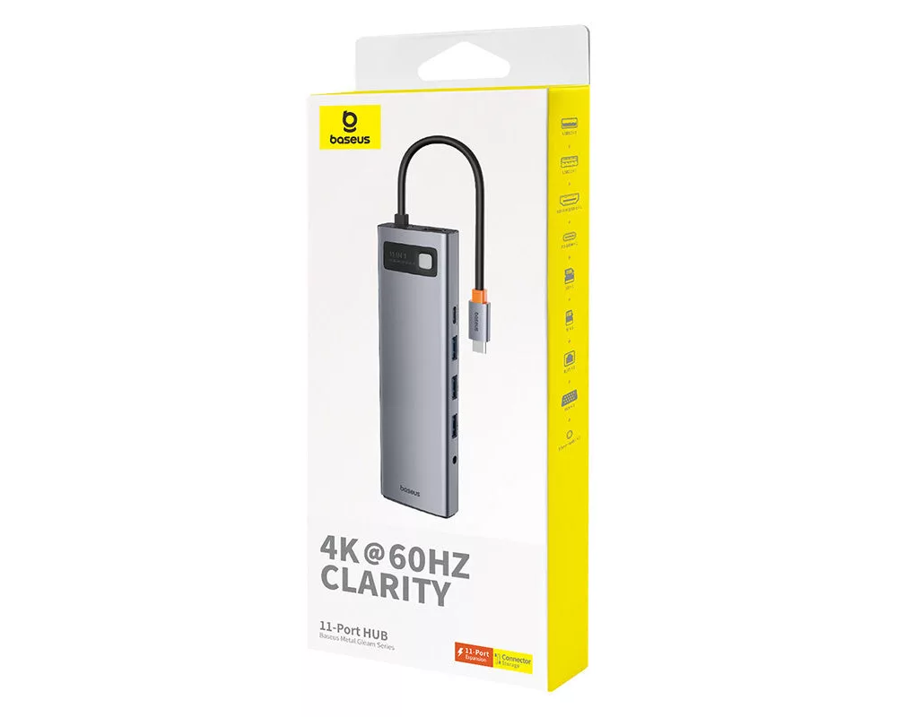 USB хъб Baseus 11 в 1 StarJoy Metal Glam Series Type-C към HDMI +VGA + 3 x USB 3.0 + USB 2.0+USB-C PD + RJ45 + SD/TF +3,5мм B00030709811-00 - тъмносив 3