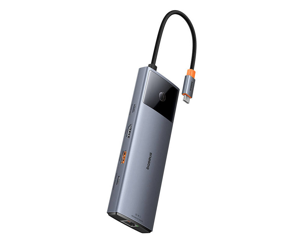 USB хъб Baseus 10 в 1 Metal Gleam II Series Type-C към 1xHDMI, USB-A (10Gbps), USB-C, 2xUSB-A, RJ45, SD/TF, mini-jack 3,5 мм, USB-C(PD) B00061800813-00 - тъмносив 8