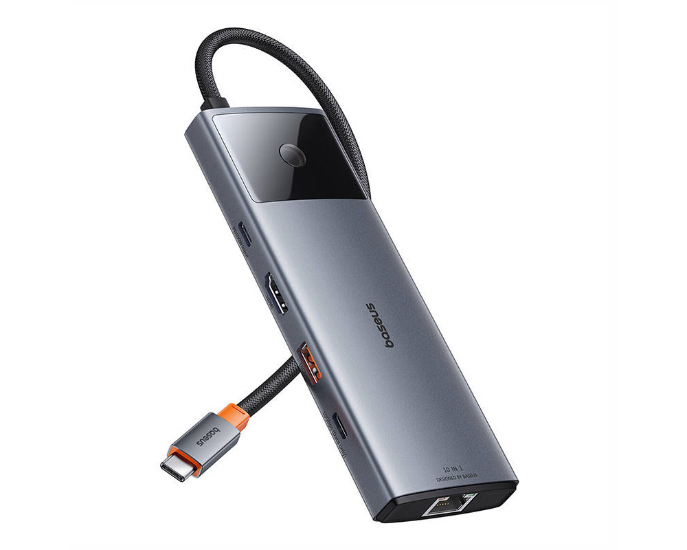 USB хъб Baseus 10 в 1 Metal Gleam II Series Type-C към 1xHDMI, USB-A (10Gbps), USB-C, 2xUSB-A, RJ45, SD/TF, mini-jack 3,5 мм, USB-C(PD) B00061800813-00 - тъмносив 7