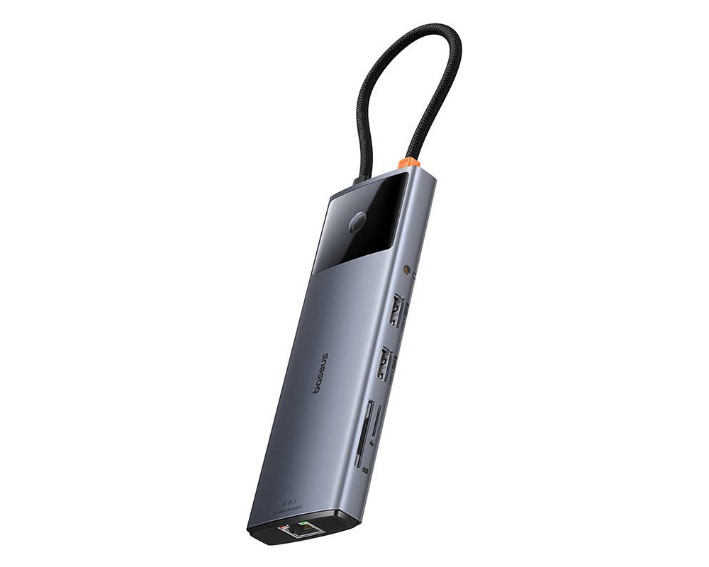 USB хъб Baseus 10 в 1 Metal Gleam II Series Type-C към 1xHDMI, USB-A (10Gbps), USB-C, 2xUSB-A, RJ45, SD/TF, mini-jack 3,5 мм, USB-C(PD) B00061800813-00 - тъмносив 5