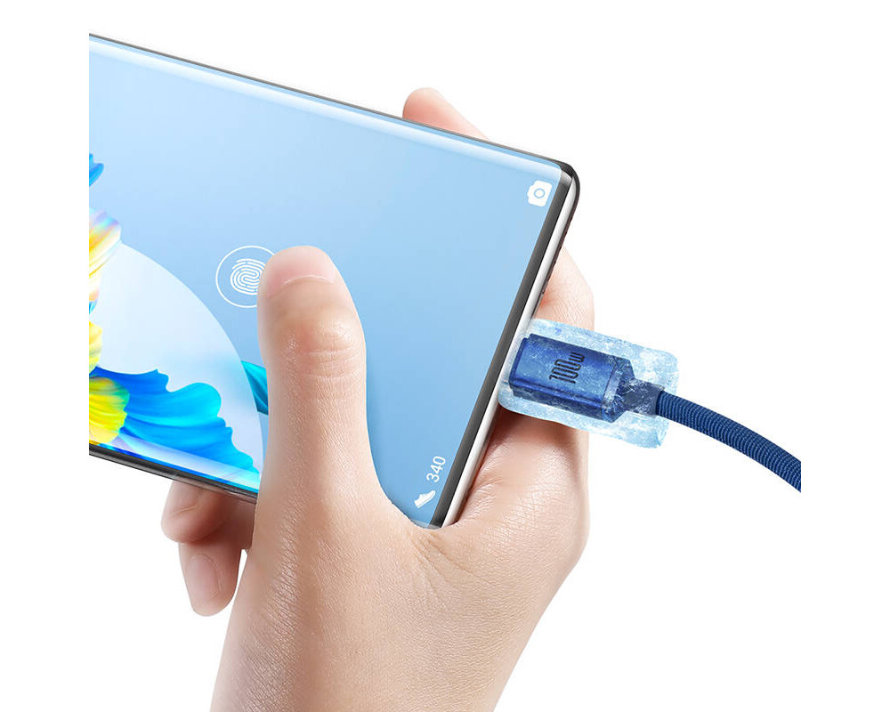 Кабел Кабел Baseus Crystal Shine USB Type A към USB Type C 100W 2м CAJY000503 - син 3