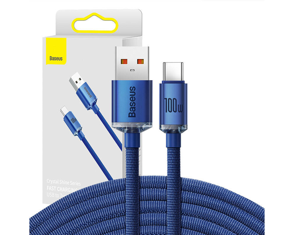 Кабел Кабел Baseus Crystal Shine USB Type A към USB Type C 100W 2м CAJY000503 - син