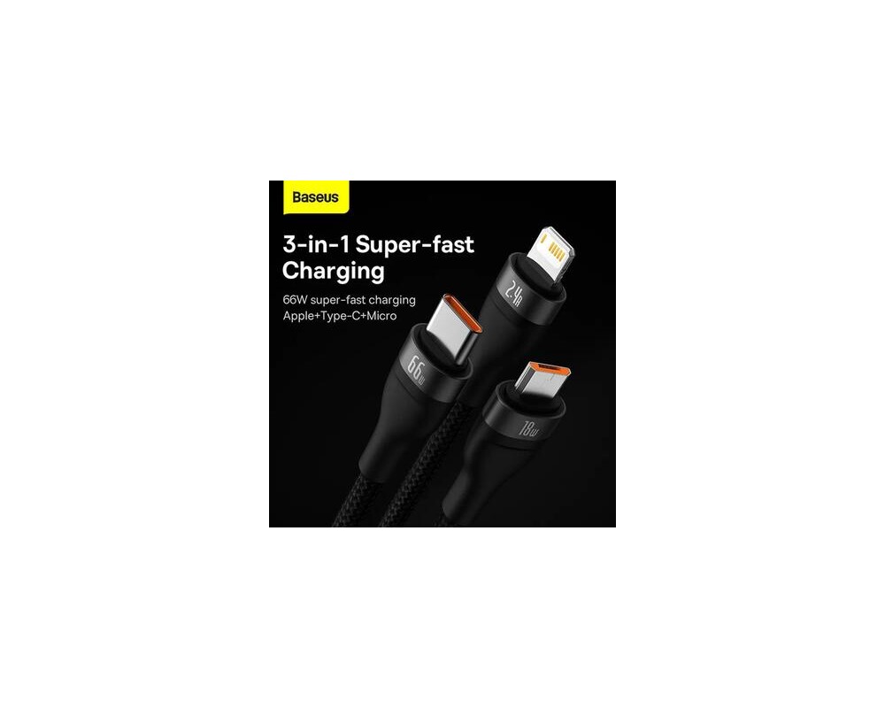 Кабел Baseus Flash Series Ⅱ USB към M L C 66W 1.2м CASS040001 - черен 4