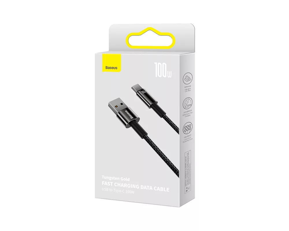 Кабел Baseus Tungsten Gold 100W USB-A към USB-C 1м CAWJ000001 - черен 5