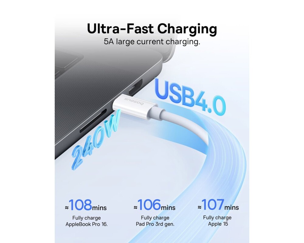 Кабел Кабел Baseus Superior Series 2 USB4 USB-C към USB-C кабел, 240W, 1m P10365200211-02 - бял 7