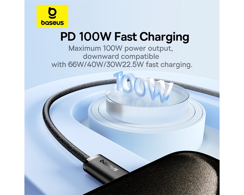 Кабел Кабел Baseus Dynamic 3 Series Type-C към Type-C 100W 1м P10367000111-00 - черен 8