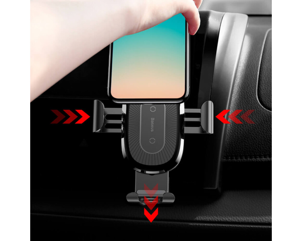Стойка с безжично зареждане Baseus Gravity Car Mount Phone Bracket Air Vent Holder + Qi Charger WXYL-01 - черна 6