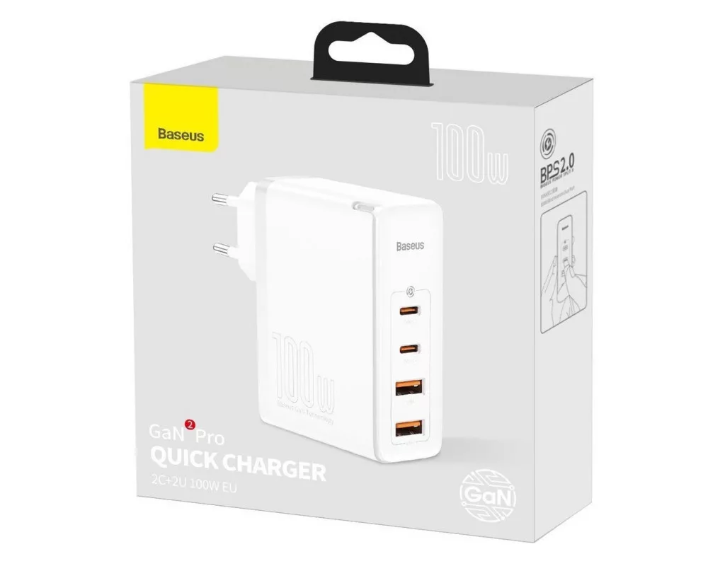 Зарядно Baseus GaN2 Pro 2x USB Type-C / 2x USB 100W CCGAN2P-L02 - бял 4