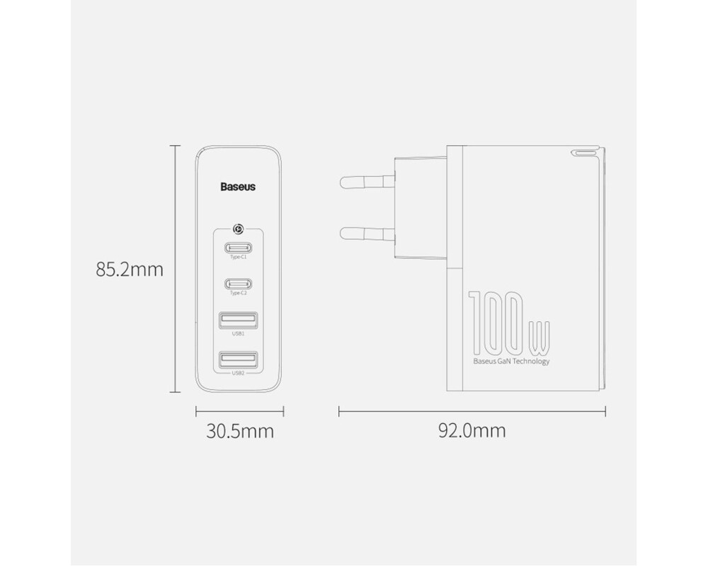 Зарядно Baseus GaN2 Pro 2x USB Type-C / 2x USB 100W CCGAN2P-L02 - бял 11