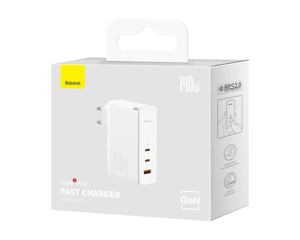 Зарядно Baseus GaN5 Pro fast charger 2xUSB-C+USB 140W CCGP100202 - бял 5