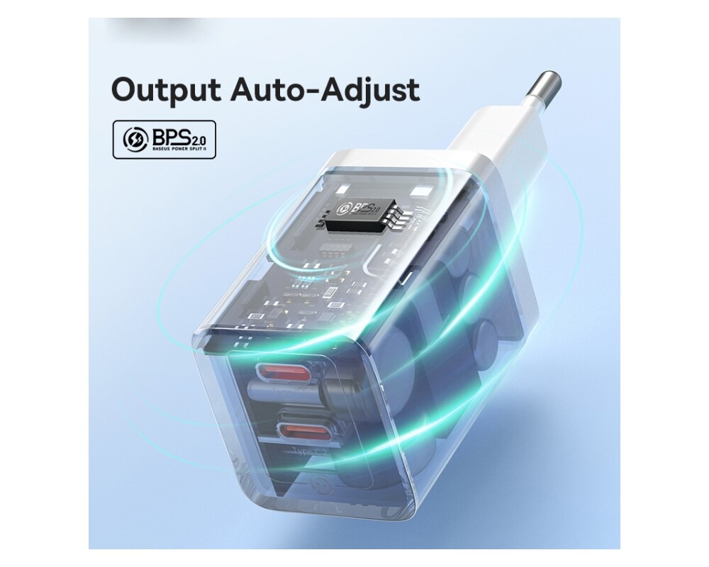 Зарядно Baseus 40W, 2xUSB-C, GaN 5 CCGP180102 - бяло 4