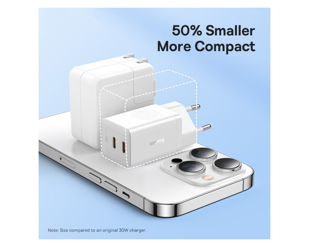 Зарядно Baseus 40W, 2xUSB-C, GaN 5 CCGP180102 - бяло 8