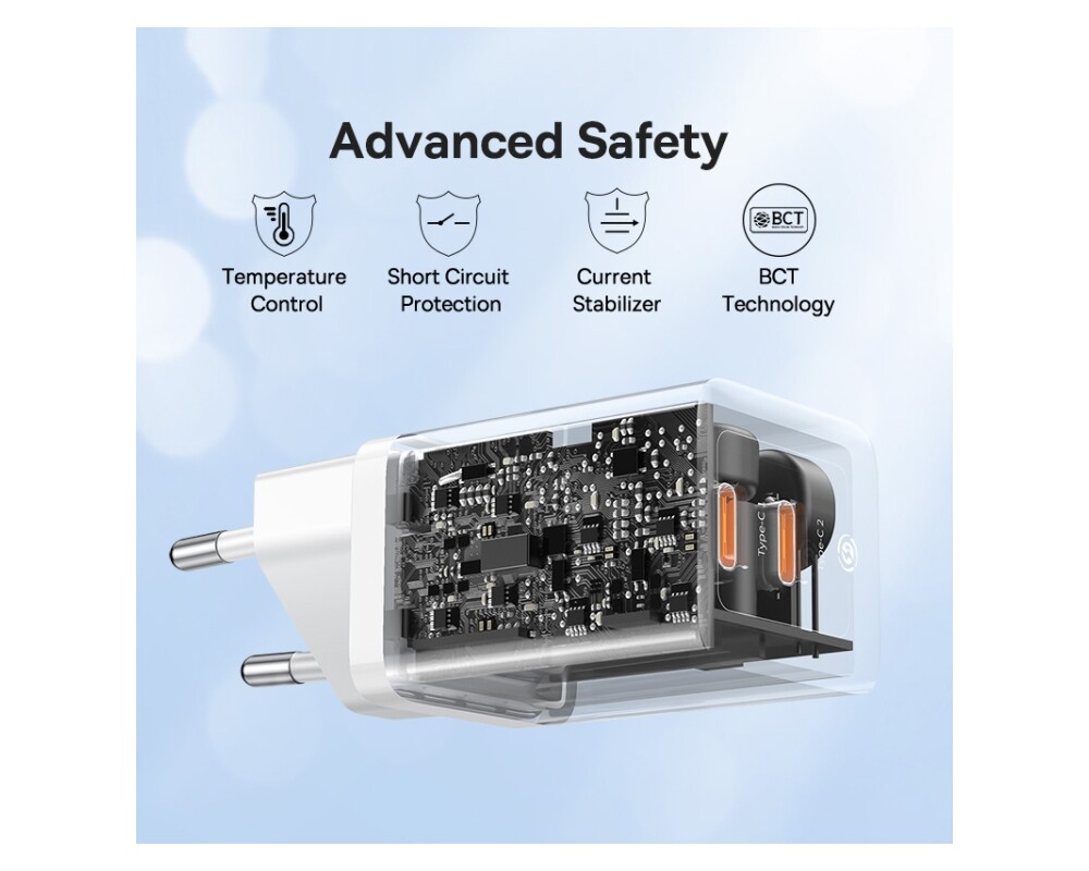 Зарядно Baseus 40W, 2xUSB-C, GaN 5 CCGP180102 - бяло 6