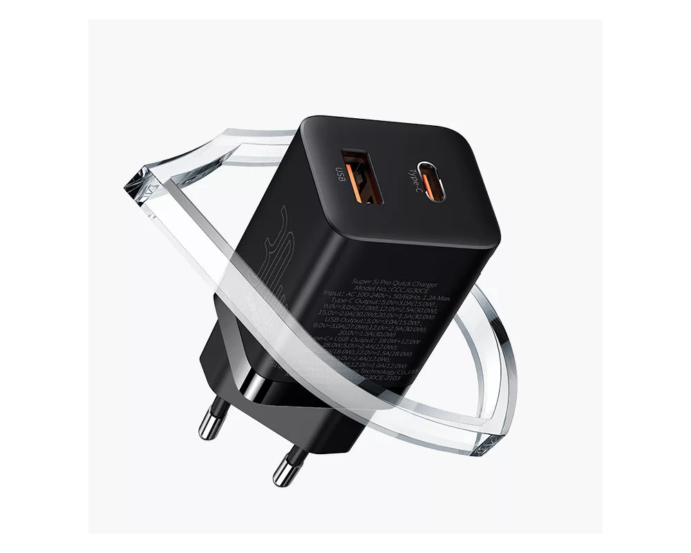 Зарядно Baseus Super Pro USB-A към USB-C 30W CCSUPP-E01 - черно 10