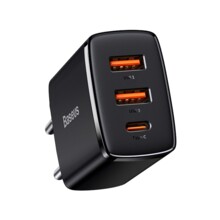  Baseus CCXJ-E01 Compact Quick Wall Charger с 2хUSB-A и USB-C 30W черен 708733 CCXJ-E01 на топ цена - PIC.bg