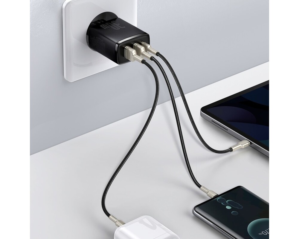 Зарядно Baseus CCXJ-E01 Compact Quick Wall Charger с 2хUSB-A и USB-C 30W черен 6