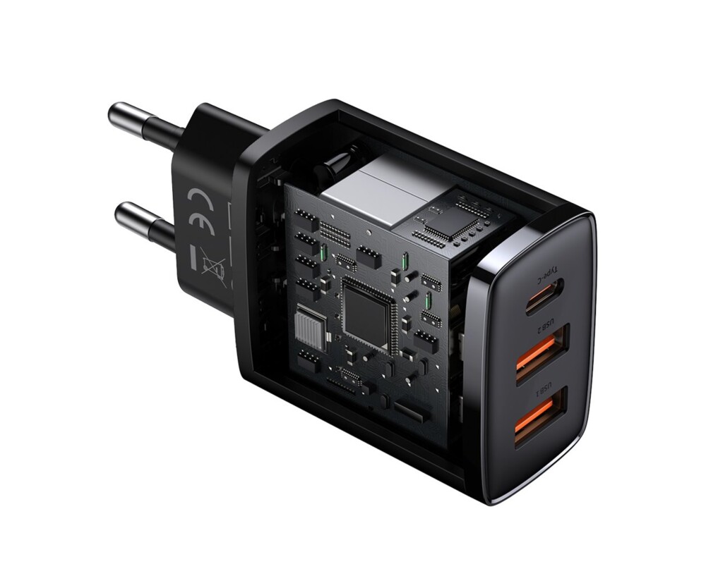 Зарядно Baseus CCXJ-E01 Compact Quick Wall Charger с 2хUSB-A и USB-C 30W черен 5