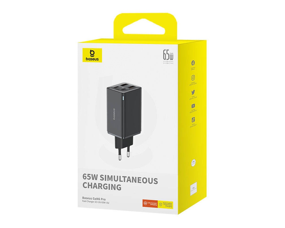 Зарядно Baseus GAN6 Pro, 2xUSB-C + 2xUSB, 65W P10162701113-00 - черно 6
