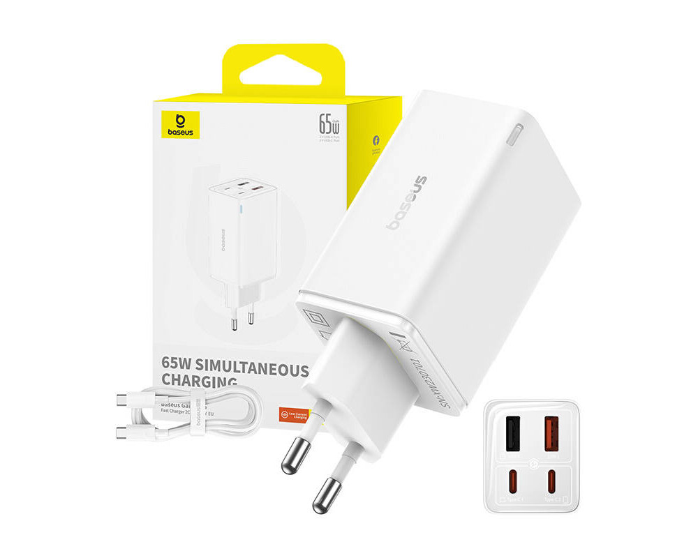 Зарядно Baseus GAN6 Pro, 2xUSB-C + 2xUSB, 65W P10162701213-00 - бяло 10