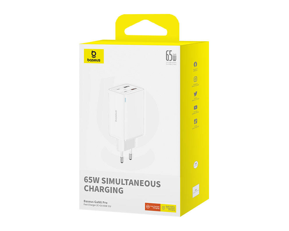 Зарядно Baseus GAN6 Pro, 2xUSB-C + 2xUSB, 65W P10162701213-00 - бяло 8