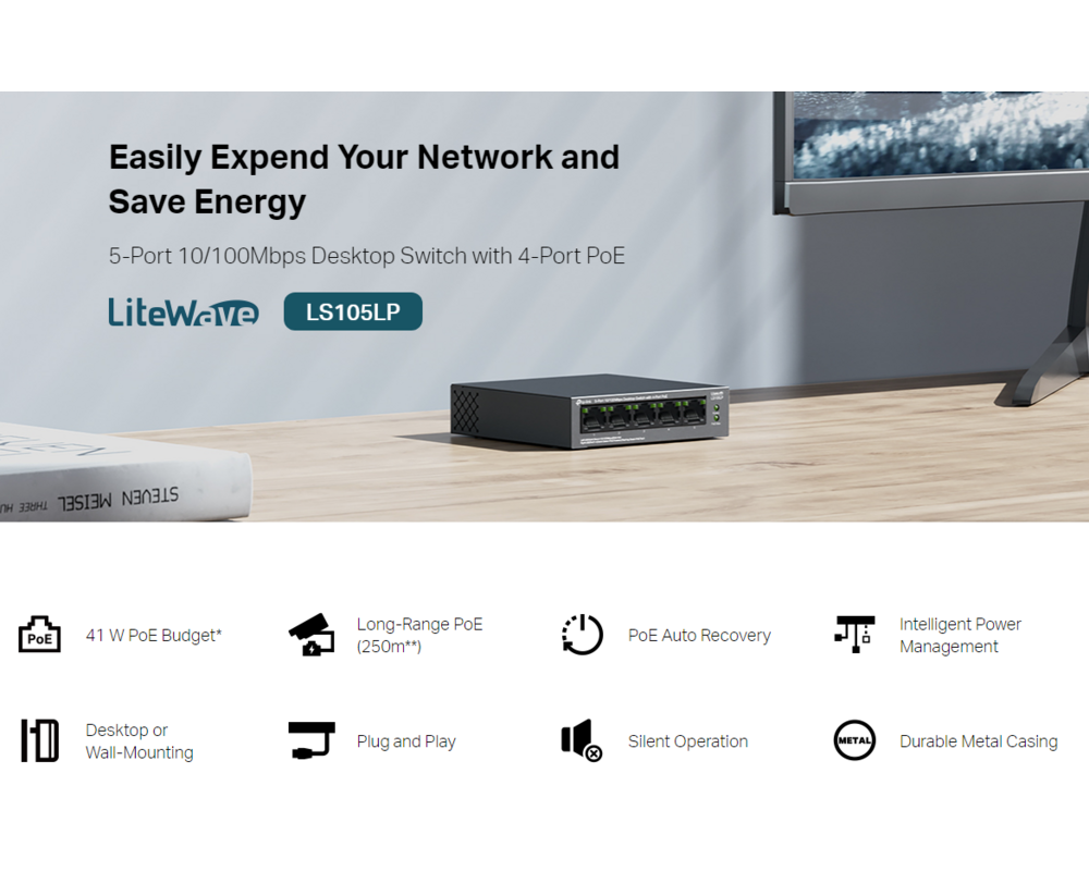 Switch (Комутатор) TP-Link LS105LP 5-портов 10/100 Mbps 9