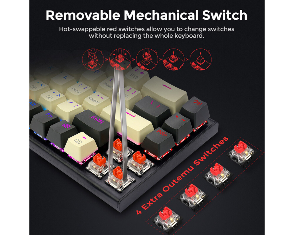 Клавиатура Redragon Ryze K633CGO-RGB_RD RGB с червени суичове 9