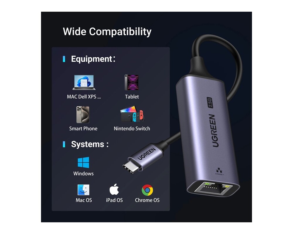 Адаптери Ugreen CM648 USB Type C към 2.5G RJ45 25052 - сив 5