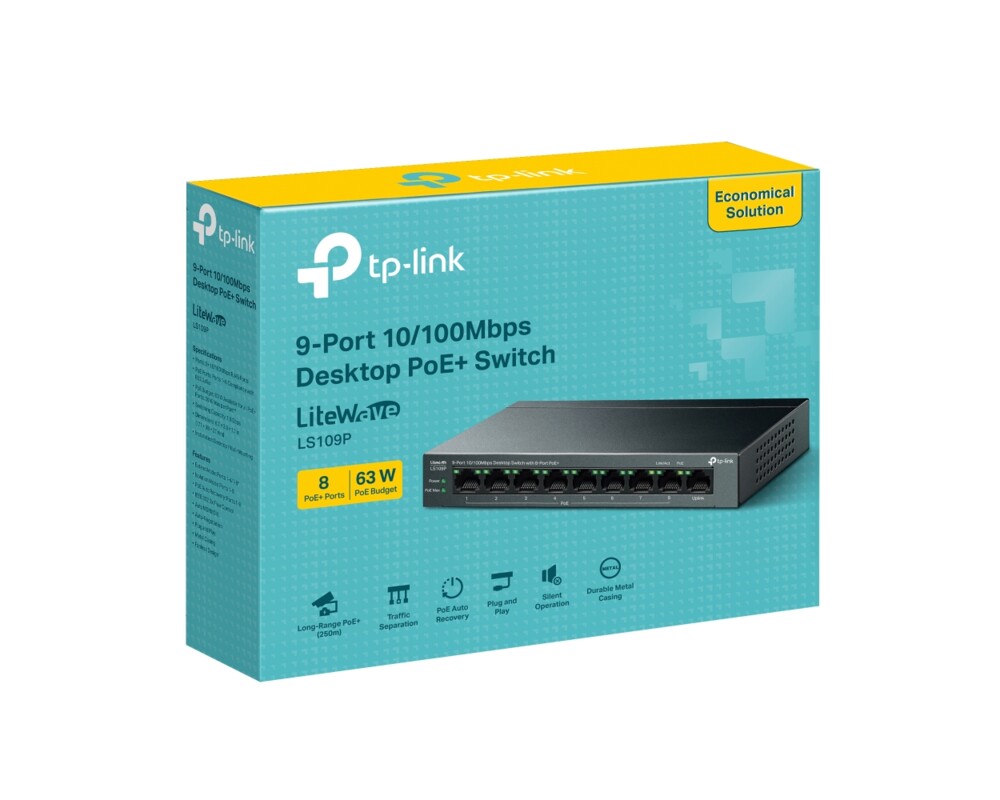 Switch (Комутатор) TP-Link LS109P 9-портов 10/100Mbps с 8-портов PoE+ 4