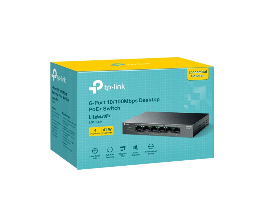Switch (Комутатор) TP-Link LS106LP 6-портов 10/100 Mbps с 4-портов PoE+ 11