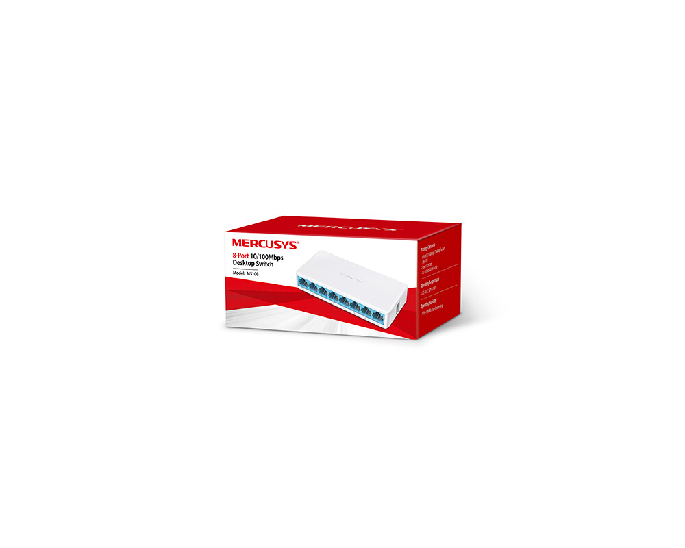 Switch (Комутатор) Mercusys MS108 8-портов 10/100 Mbps настолен комутатор 3