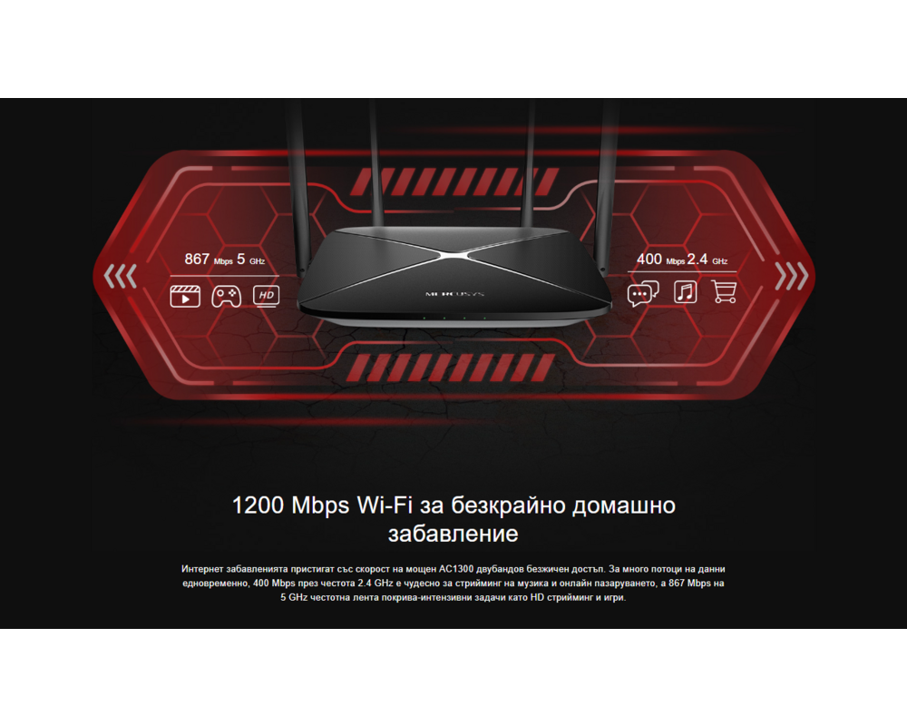 Рутер Mercusys AC12G AC1200 двубандов гигабитов 6