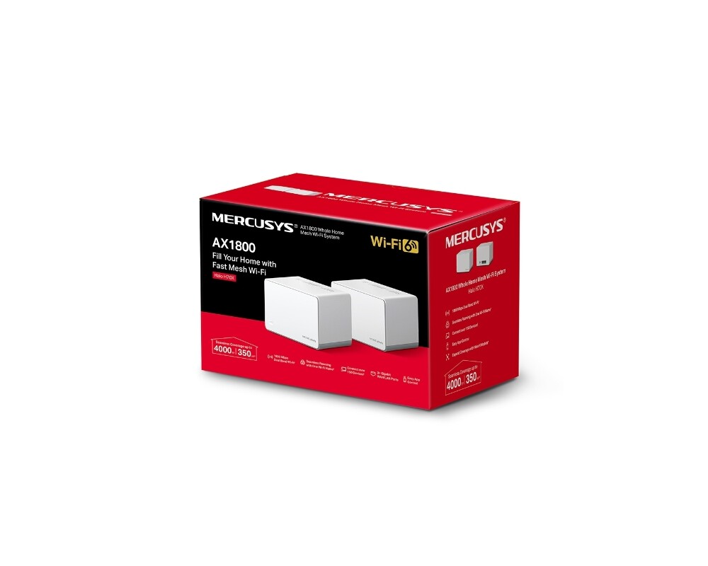 Рутер Mercusys Halo H70X(2-pack) AX1800 Безжична Wi-Fi 6 Mesh система 8