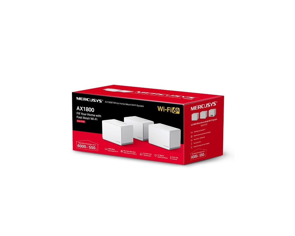 Рутер Mercusys Halo H70X(3-pack) AX1800 Безжична Wi-Fi 6 Mesh система 8