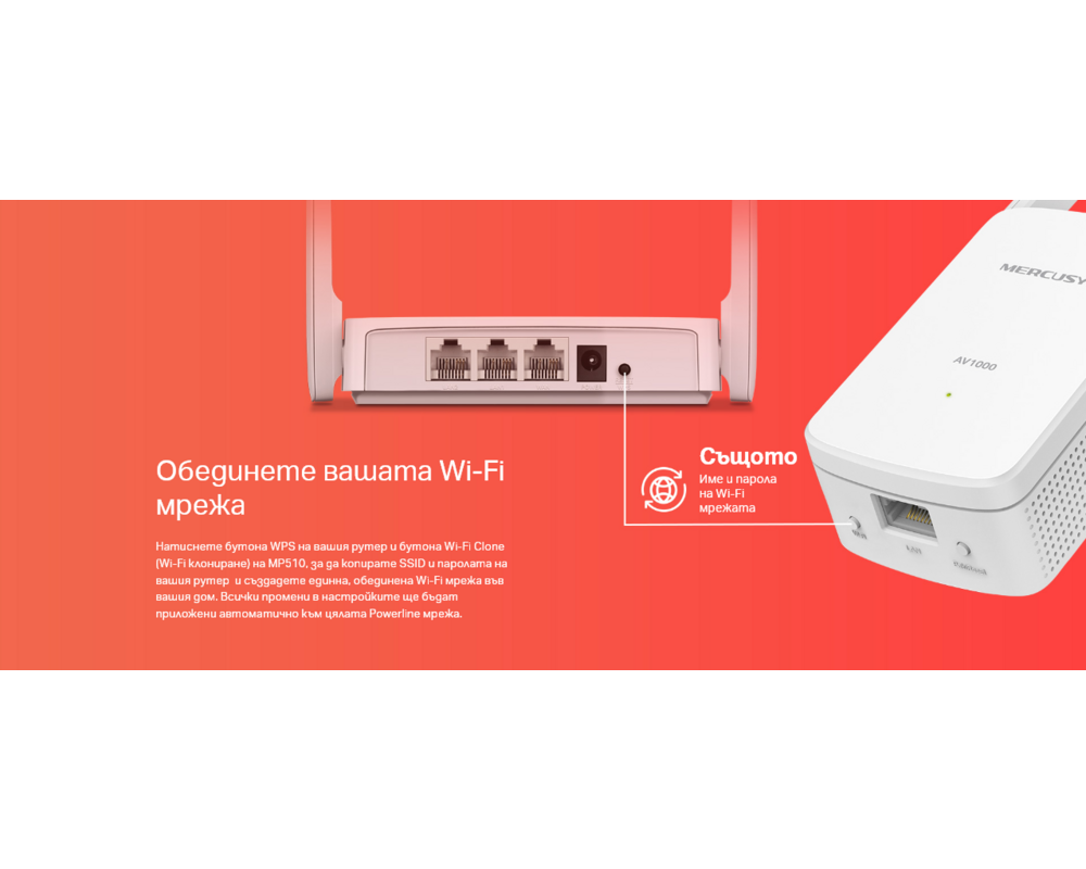Powerline адаптер Mercusys MP510 KIT AV1000 9