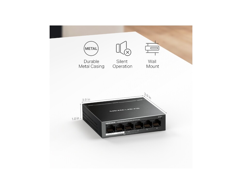 Switch (Комутатор) Mercusys MS106LP 10/100 Mbps със 4 PoE+ порта 10