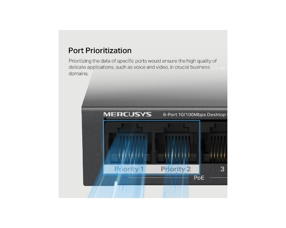 Switch (Комутатор) Mercusys MS106LP 10/100 Mbps със 4 PoE+ порта 8