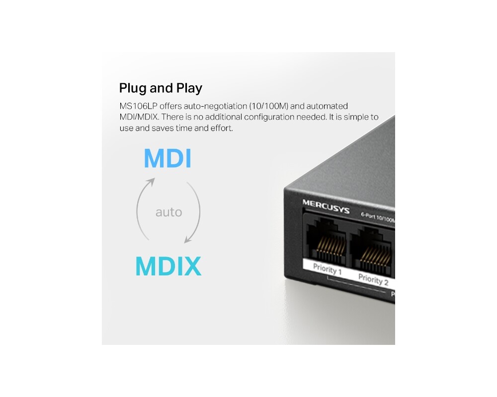 Switch (Комутатор) Mercusys MS106LP 10/100 Mbps със 4 PoE+ порта 9