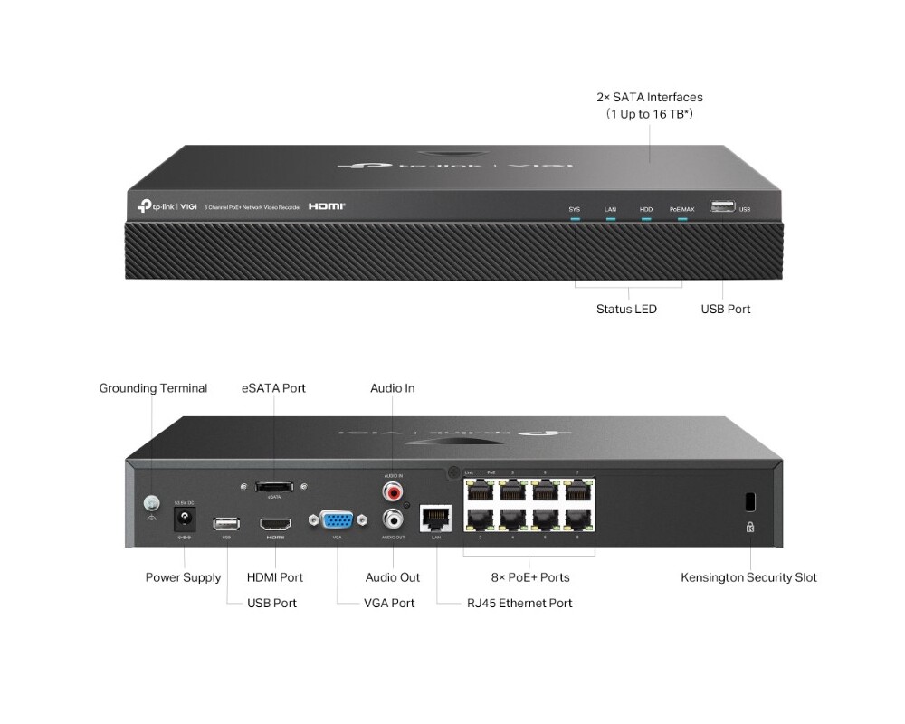NVR - Цифрово записващо у-во TP-Link VIGI NVR2008H-8MP 8-канален PoE+ 9