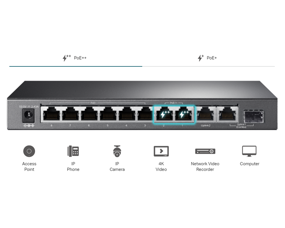 Switch (Комутатор) TP-Link TL-SG1210PP с 6-порта PoE+ и 2-порта PoE++ 13