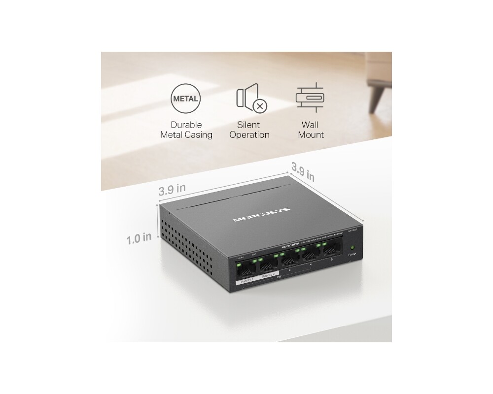 Switch (Комутатор) Mercusys MS105GP със 4 PoE+ порта 10
