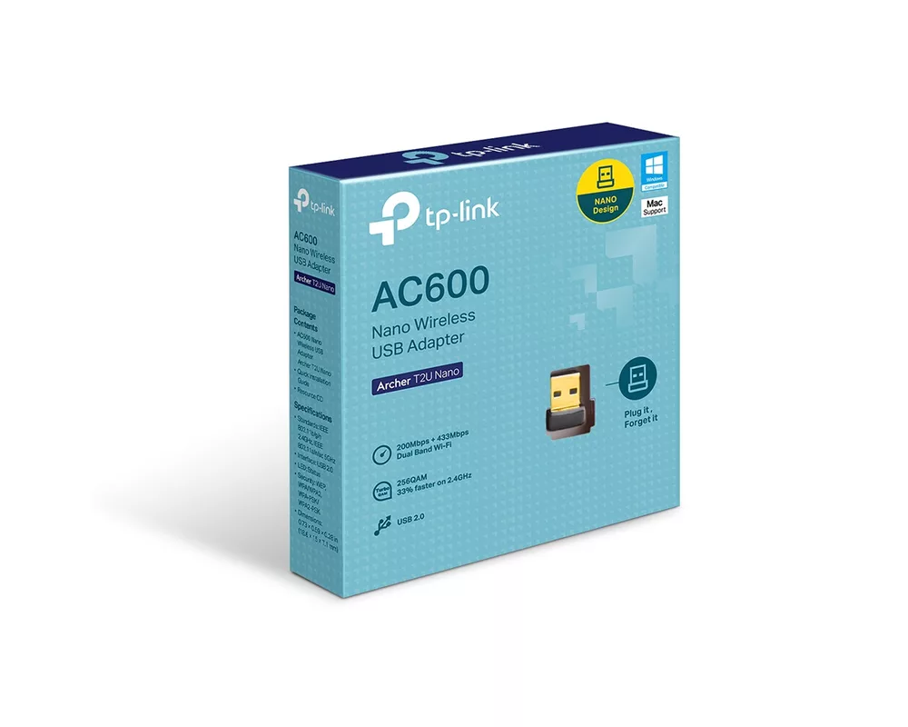 Мрежова карта Безжичен USB адаптер TP-LINK Archer T2U Nano AC600 2