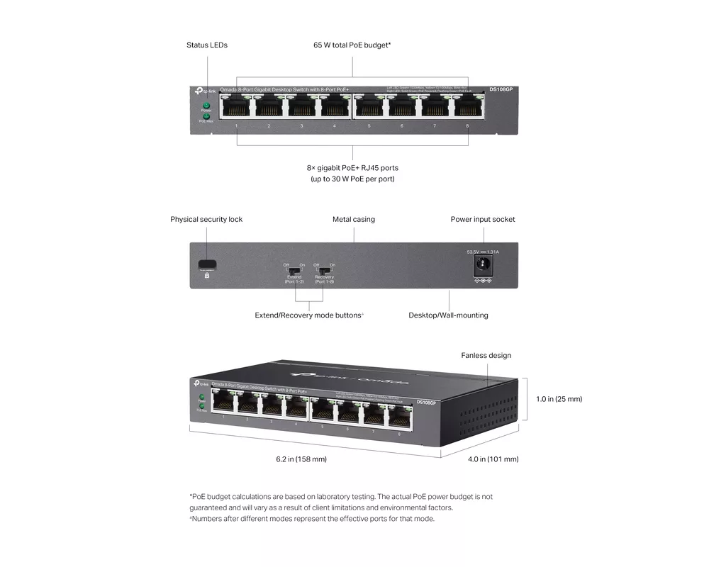 Switch (Комутатор) TP-Link Omada DS108GP 8-портов PoE+ 8
