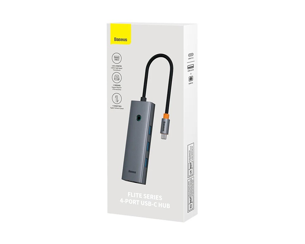 USB хъб Baseus UltraJoy 4 в 1, USB Type-C към 3 x USB 3.0 и 1 x RJ45 B0005280A813-00 - сив 10