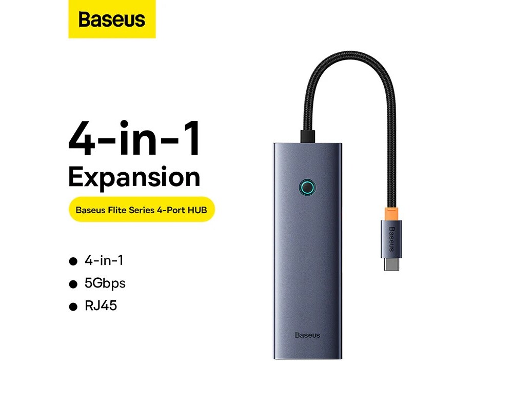 USB хъб Baseus UltraJoy 4 в 1, USB Type-C към 3 x USB 3.0 и 1 x RJ45 B0005280A813-00 - сив 4