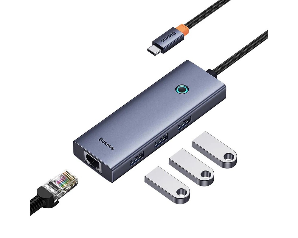 USB хъб Baseus UltraJoy 4 в 1, USB Type-C към 3 x USB 3.0 и 1 x RJ45 B0005280A813-00 - сив 3