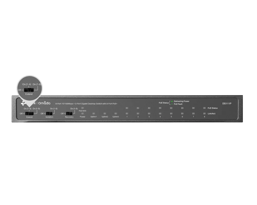 Switch (Комутатор) TP-Link Omada DS111P 8-порта 10/100Mbps + 3-порта Gigabit с 8-порта PoE+ 8