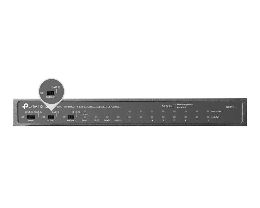 Switch (Комутатор) TP-Link Omada DS111P 8-порта 10/100Mbps + 3-порта Gigabit с 8-порта PoE+ 9